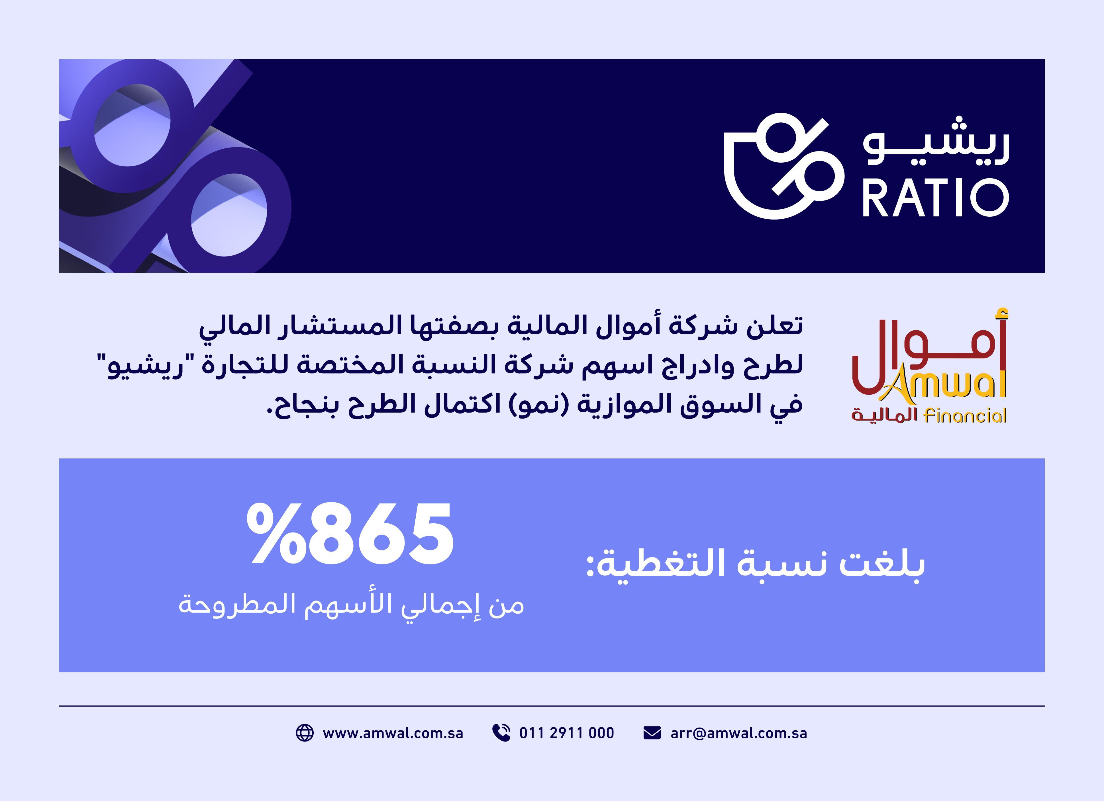 شركة النسبة المختصة للتجارة "ريشيو" تعلن نجاح تغطية الاكتتاب في السوق الموازية (نمو)